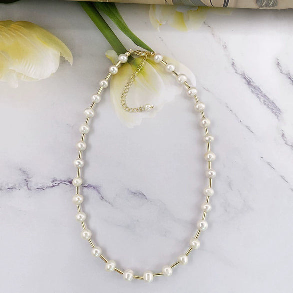 Wholesale Jewelry Natural Freshwater Pearl Geometric Heart Shape Handmade Necklace With Clavicle Bracelet For Women