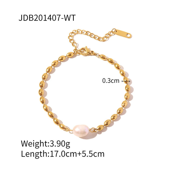 Wholesale Jewelry Natural Freshwater Pearl Oval Gold Bean Geometric Stainless Steel Electroplated Braceletnecklace For Women