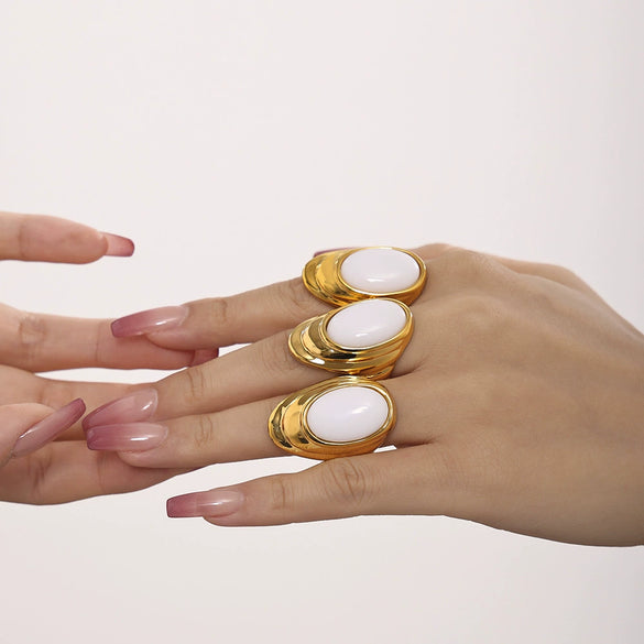 Wholesale Jewelry Natural Opal 316L Stainless Steel Women's Earrings And Ring Pvd Plated 18K True Gold Fashion Style