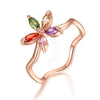 Wholesale Jewelry Natural Plant Flower Geometric Fivepointed Star Rose Gold Zircon Electroplated Ring For Women