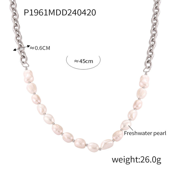 Wholesale Jewelry Natural Stone Beaded Geometric Handmade 316L Stainless Steel Necklace For Women