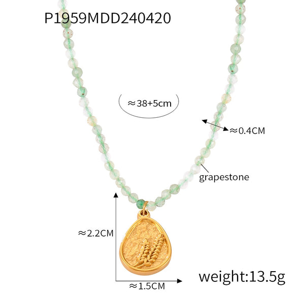 Wholesale Jewelry Natural Stone Beaded Geometric Handmade 316L Stainless Steel Necklace For Women