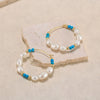 Wholesale Jewelry Natural Stone S925 Sterling Silver Freshwater Pearl Turquoise Geometric Earrings Electroplated