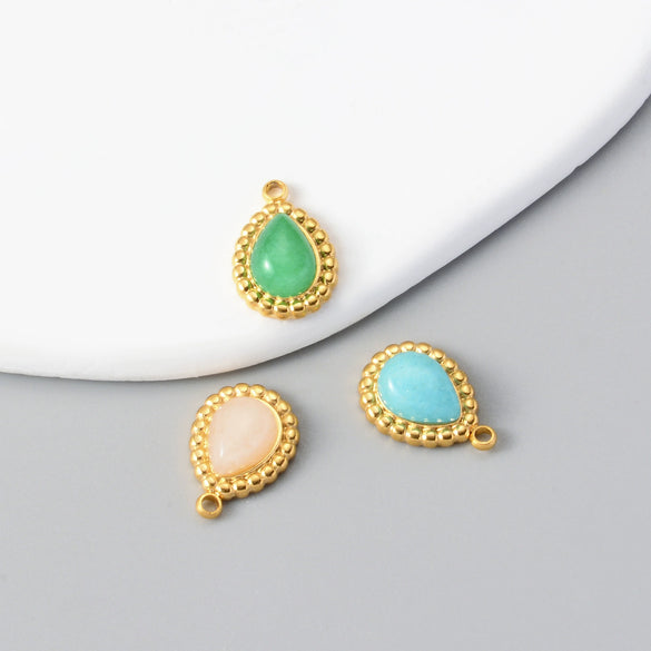 Wholesale Jewelry Natural Stone Stainless Steel Water Drop Oval Pendant Electroplated Bohemian Style Diy Jewelry Accessories