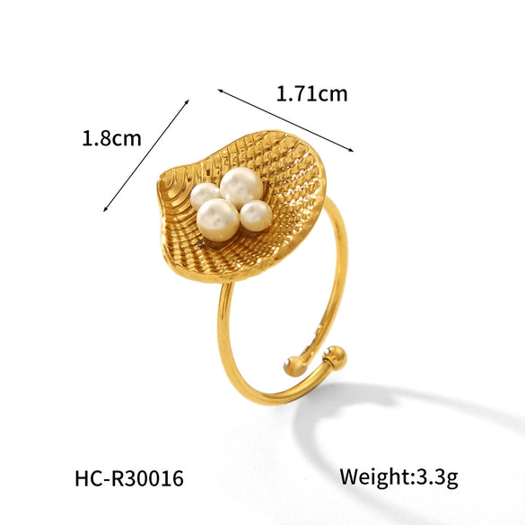 Wholesale Jewelry Natural Style Geometric Stainless Steel Shell Ring With Electroplating For Women