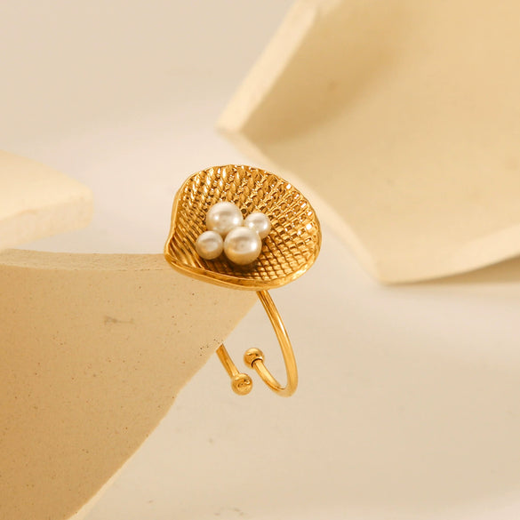 Wholesale Jewelry Natural Style Geometric Stainless Steel Shell Ring With Electroplating For Women