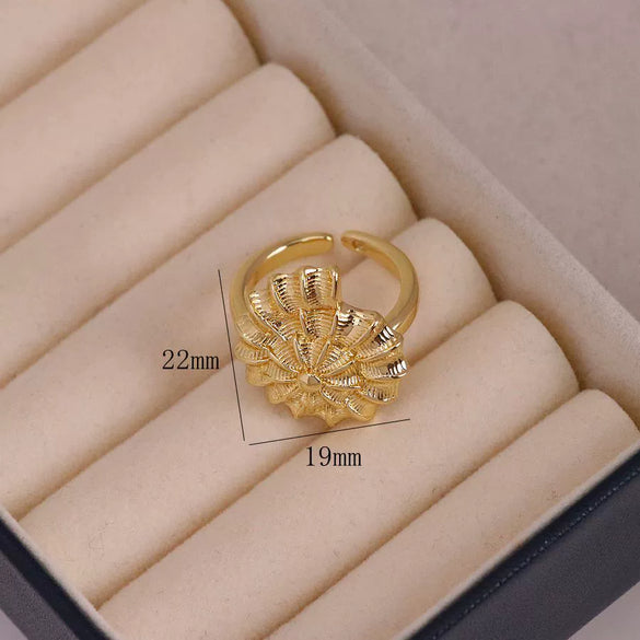 Wholesale Jewelry Niche Animal Style Geometric Copper Ring With Starfish Conch Pattern Electroplated For Women