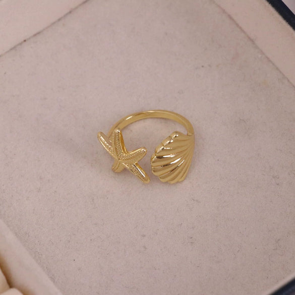 Wholesale Jewelry Niche Animal Style Geometric Copper Ring With Starfish Conch Pattern Electroplated For Women