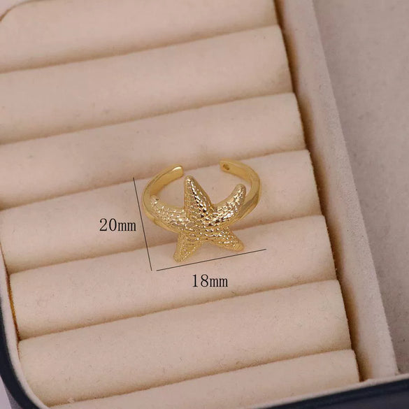 Wholesale Jewelry Niche Animal Style Geometric Copper Ring With Starfish Conch Pattern Electroplated For Women