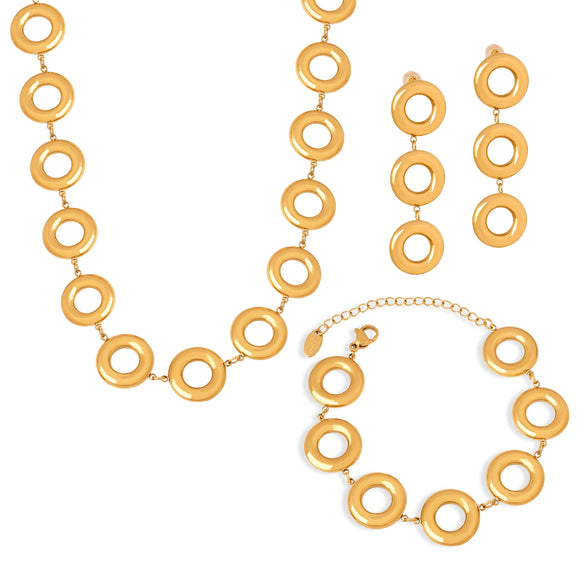 Wholesale Jewelry Niche Geometric 316L Stainless Steel Gold Plated Round Bracelet Long Earrings