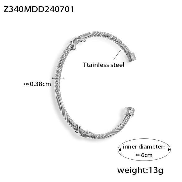 Wholesale Jewelry Niche Geometric 316L Stainless Steel Open Bracelet With Electroplating And Multilayer Line Twist Design