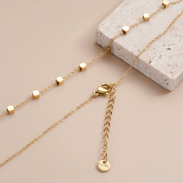 Wholesale Jewelry Niche Light Luxury Square Titanium Steel Necklace With Gold Plated Conventional Chain And Geometric Design