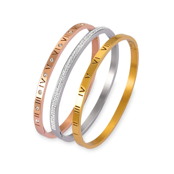 Wholesale Jewelry Niche Simple 316L Stainless Steel Goldplated Bracelet With Carving And Geometric Roman Numerals Design
