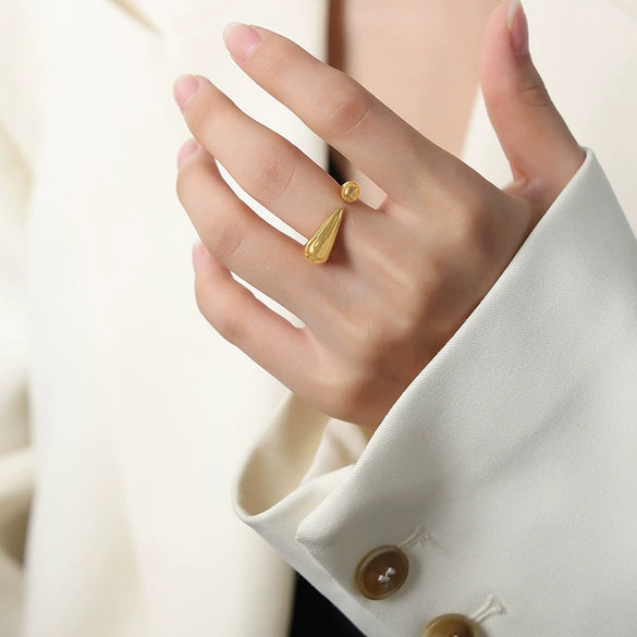 Wholesale Jewelry Niche Style Irregular Geometric 316L Stainless Steel Gold Plated Opening Ring