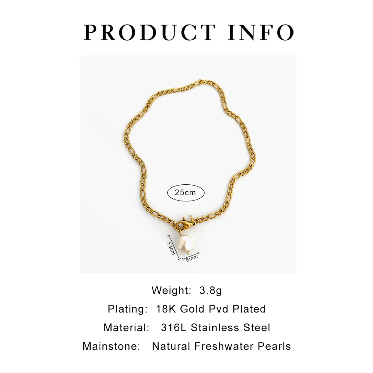 Wholesale Jewelry Nordic Style Baroque Style Simple Style Geometric 316L Stainless Steel  Artificial Pearls 18K Gold Plated Irregular Inlay Bracelets Anklet