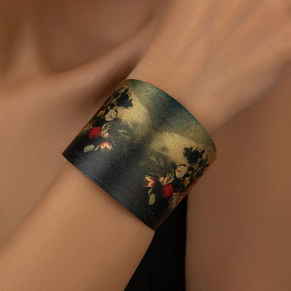 Wholesale Jewelry Nordic Style Classical Starry Sky Flower Landscape Alloy Lacquer Painting Cuff Bracelets