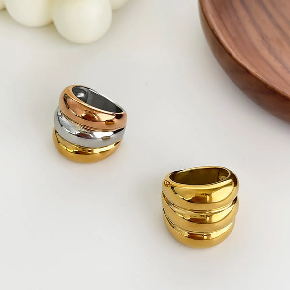 Wholesale Jewelry Nordic Style Exaggerated Color Block 316 Stainless Steel  18K Gold Plated Irregular Rings