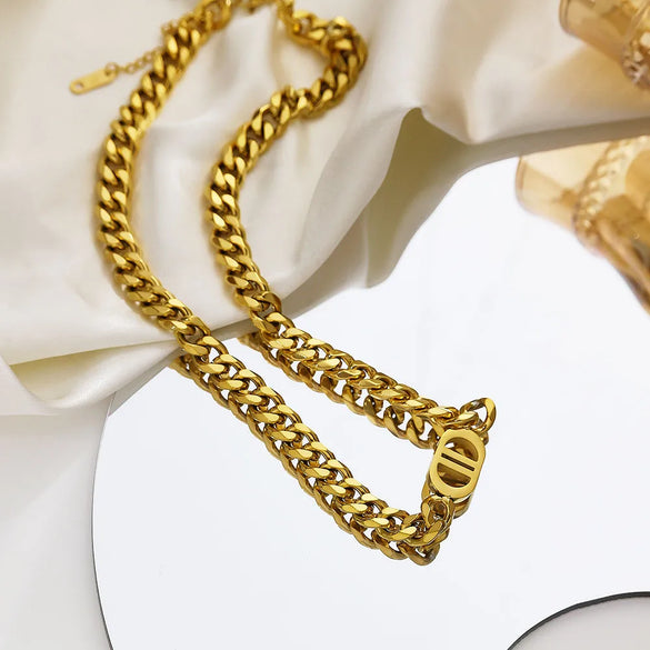 Wholesale Jewelry Nordic Style French Style Letter 304 Stainless Steel 18K Gold Plated Hollow Out Necklace