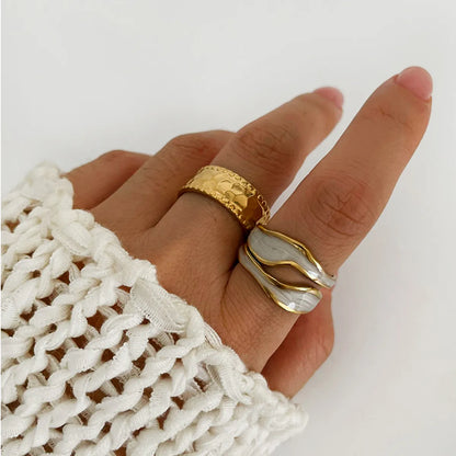 Wholesale Jewelry Nordic Style Hip-Hop Exaggerated Geometric 316L Stainless Steel  18K Gold Plated Irregular Enamel Open Rings