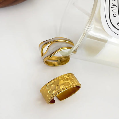 Wholesale Jewelry Nordic Style Hip-Hop Exaggerated Geometric 316L Stainless Steel  18K Gold Plated Irregular Enamel Open Rings