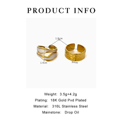 Wholesale Jewelry Nordic Style Hip-Hop Exaggerated Geometric 316L Stainless Steel  18K Gold Plated Irregular Enamel Open Rings