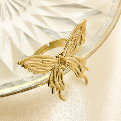 Wholesale Jewelry Novelty Artistic Tree Butterfly Feiyan 304 Stainless Steel 14K Gold Plated Open Rings