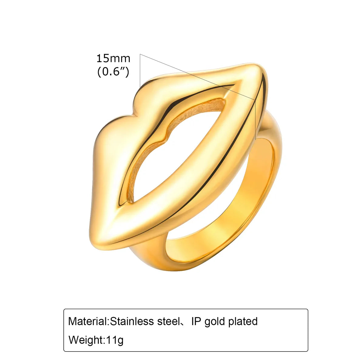 Wholesale Jewelry Novelty Modern Style Lips 201 Stainless Steel 18K Gold Plated Rings