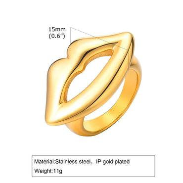 Wholesale Jewelry Novelty Modern Style Lips 201 Stainless Steel 18K Gold Plated Rings