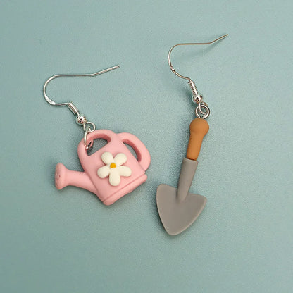 Wholesale Jewelry Novelty Pastoral Watering Pot Shovel Plastic Ear Hook