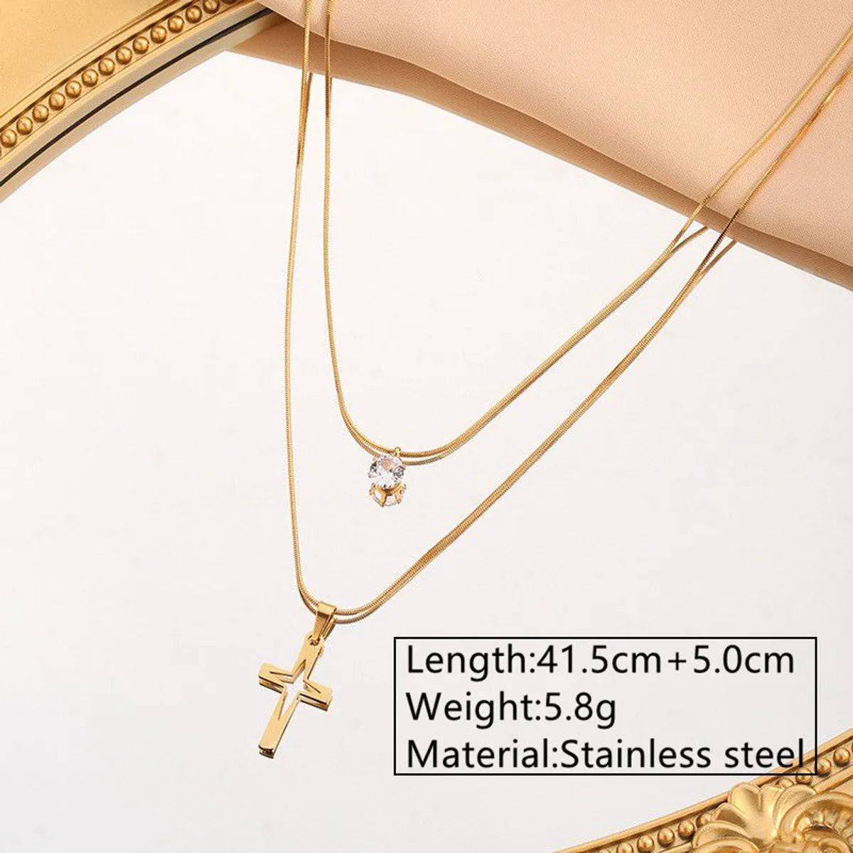 Wholesale Jewelry Novelty Streetwear Cool Style Cross 304 Stainless Steel 18K Gold Plated Plating Double Layer Necklaces