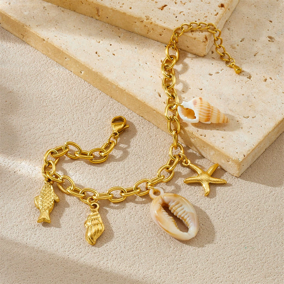 Wholesale Jewelry Ocean Series Beach Style Stainless Steel Animal Zodiac Pendant Bracelet Gold Plated