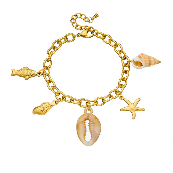 Wholesale Jewelry Ocean Series Beach Style Stainless Steel Animal Zodiac Pendant Bracelet Gold Plated