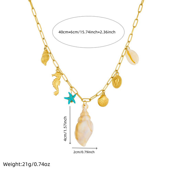 Wholesale Jewelry Ocean Style Animal Zodiac Goldplated Stainless Steel Pendant Necklace