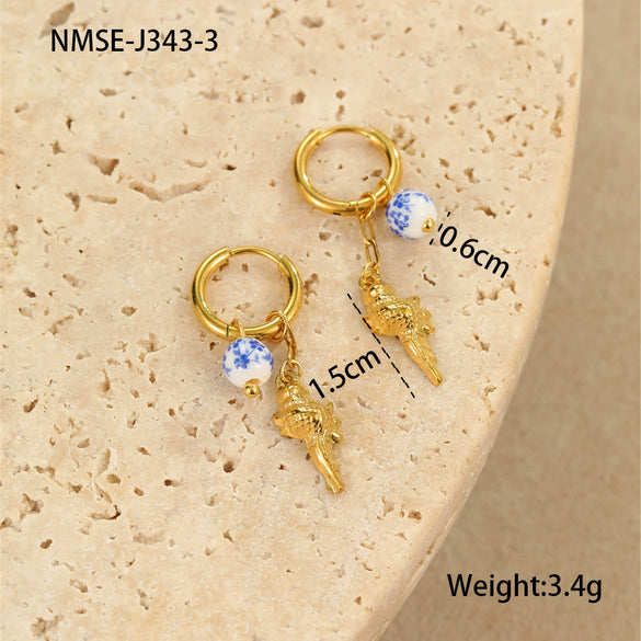 Wholesale Jewelry Ocean Style Ceramic Starfish Shell Stainless Steel Earrings Electroplating Design