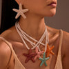 Wholesale Jewelry Ocean Style Exaggerated Colorful Starfish Stainless Steel 18K Electroplated Geometric Necklace