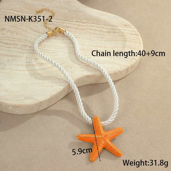 Wholesale Jewelry Ocean Style Exaggerated Colorful Starfish Stainless Steel 18K Electroplated Geometric Necklace