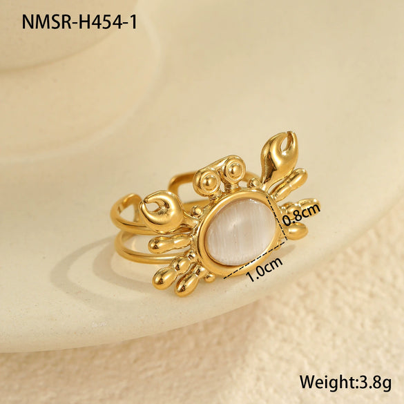 Wholesale Jewelry Ocean Style Stainless Steel Ring Shell Starfish Titanium Steel Open Ring Light Luxury Electroplating