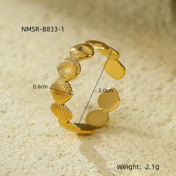 Wholesale Jewelry Ocean Style Stainless Steel Ring Shell Starfish Titanium Steel Open Ring Light Luxury Electroplating