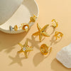 Wholesale Jewelry Ocean Style Stainless Steel Ring Shell Starfish Titanium Steel Open Ring Light Luxury Electroplating