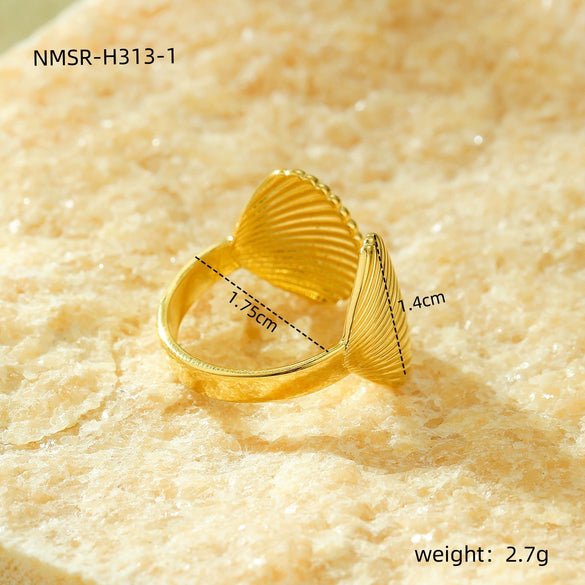 Wholesale Jewelry Ocean Style Stainless Steel Ring Shell Starfish Titanium Steel Open Ring Light Luxury Electroplating