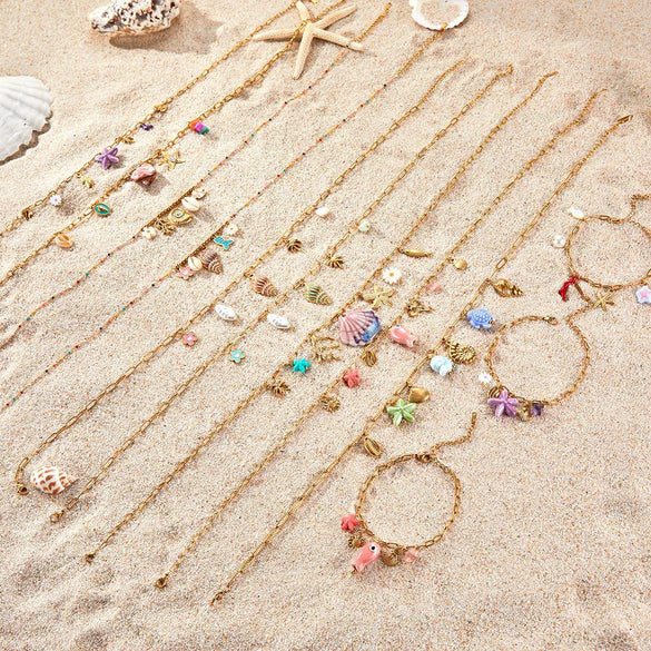 Wholesale Jewelry Ocean Wind Shell Starfish Titanium Steel Stainless Steel 18K Gold Plated Geometric Necklace Bracelet For Women