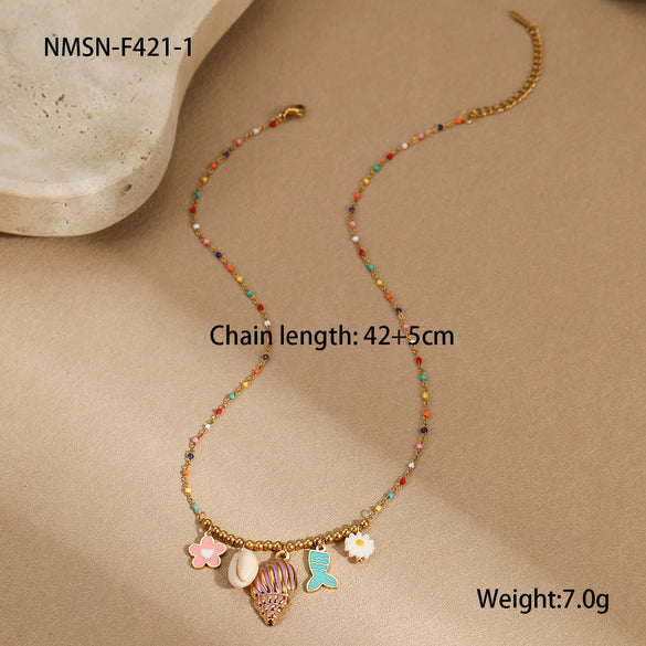 Wholesale Jewelry Ocean Wind Shell Starfish Titanium Steel Stainless Steel 18K Gold Plated Geometric Necklace Bracelet For Women