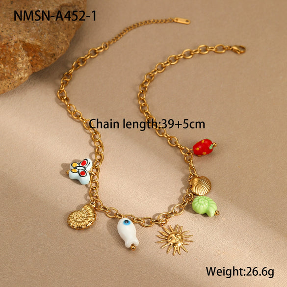Wholesale Jewelry Ocean Wind Shell Starfish Titanium Steel Stainless Steel 18K Gold Plated Geometric Necklace Bracelet For Women