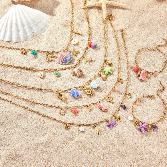 Wholesale Jewelry Ocean Wind Shell Starfish Titanium Steel Stainless Steel 18K Gold Plated Geometric Necklace Bracelet For Women