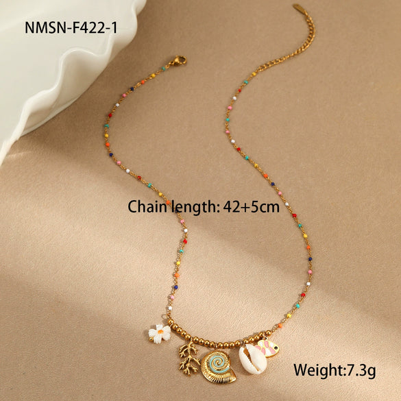 Wholesale Jewelry Ocean Wind Shell Starfish Titanium Steel Stainless Steel 18K Gold Plated Geometric Necklace Bracelet For Women