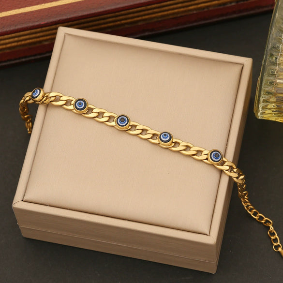 Wholesale Jewelry Oil Dripping Stainless Steel Eye Necklace And Clavicle Chain Set For Women With Personalized Style