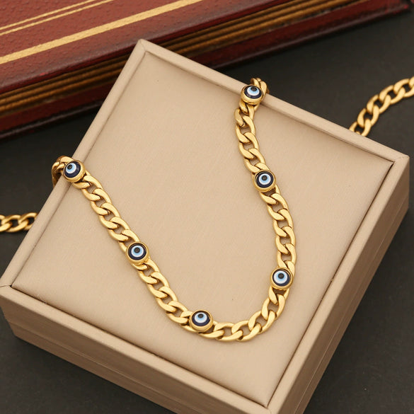 Wholesale Jewelry Oil Dripping Stainless Steel Eye Necklace And Clavicle Chain Set For Women With Personalized Style