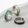 Wholesale Jewelry Olive Leaf Shape Titanium Steel Rotatable Ring With Dripping Oil Treatment And Flower Pattern