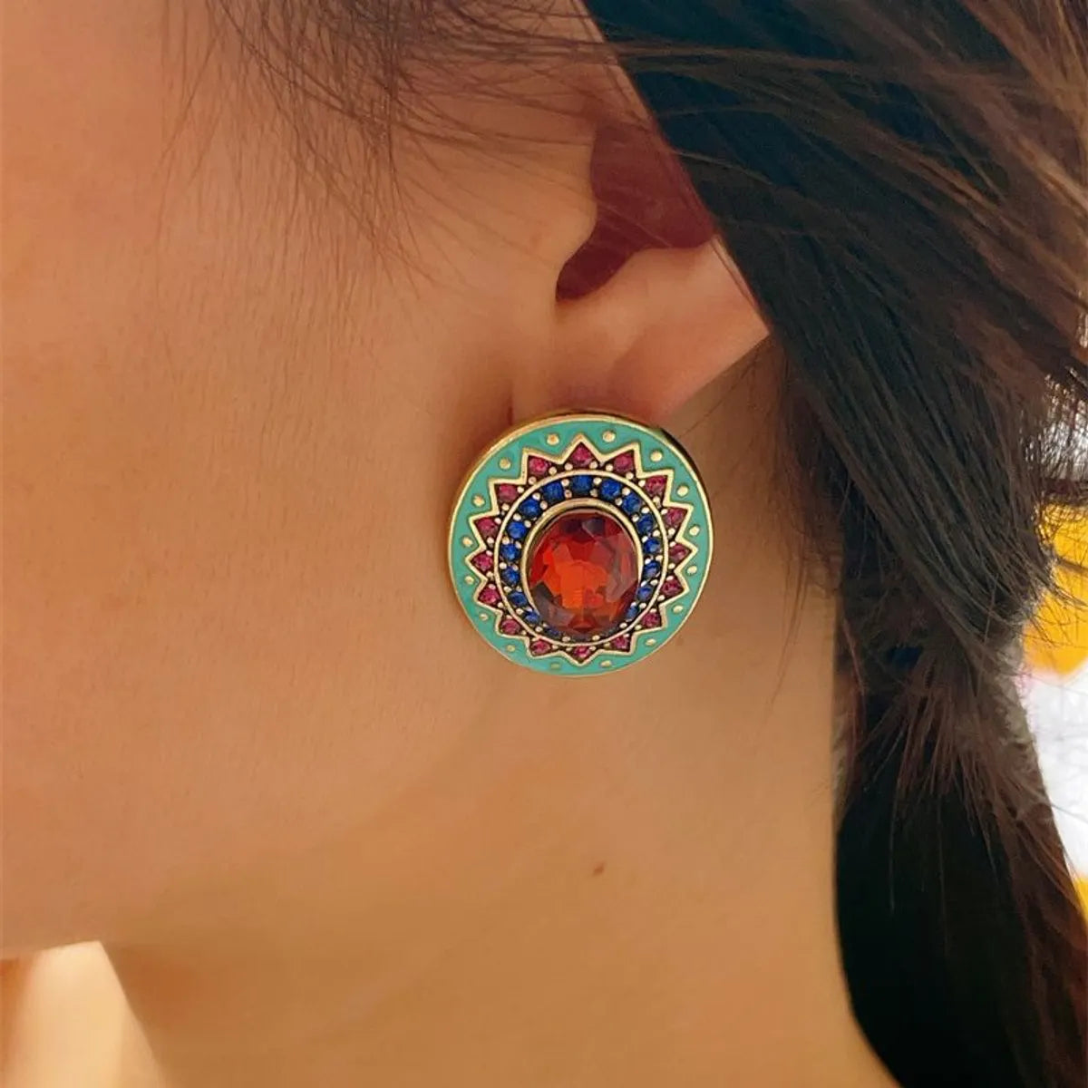 Wholesale Jewelry Original Design Retro Geometric Alloy Enamel Earrings