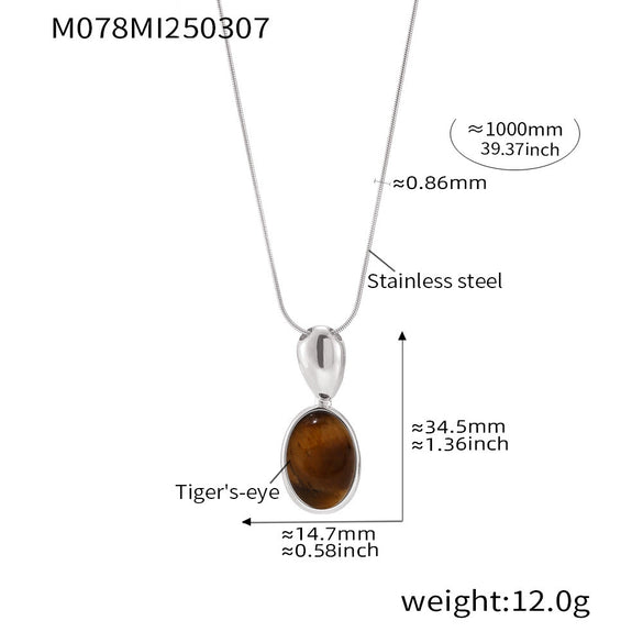 Wholesale Jewelry Oval Tiger's Eye Stone 316L Stainless Steel 316L Stainless Steel Pvd Plated Electroplated Geometric Light Luxury Long Necklace